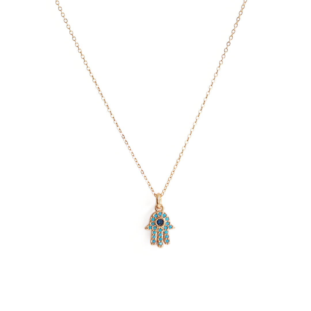 Collar Trendy Mano Hamsa Turquesa