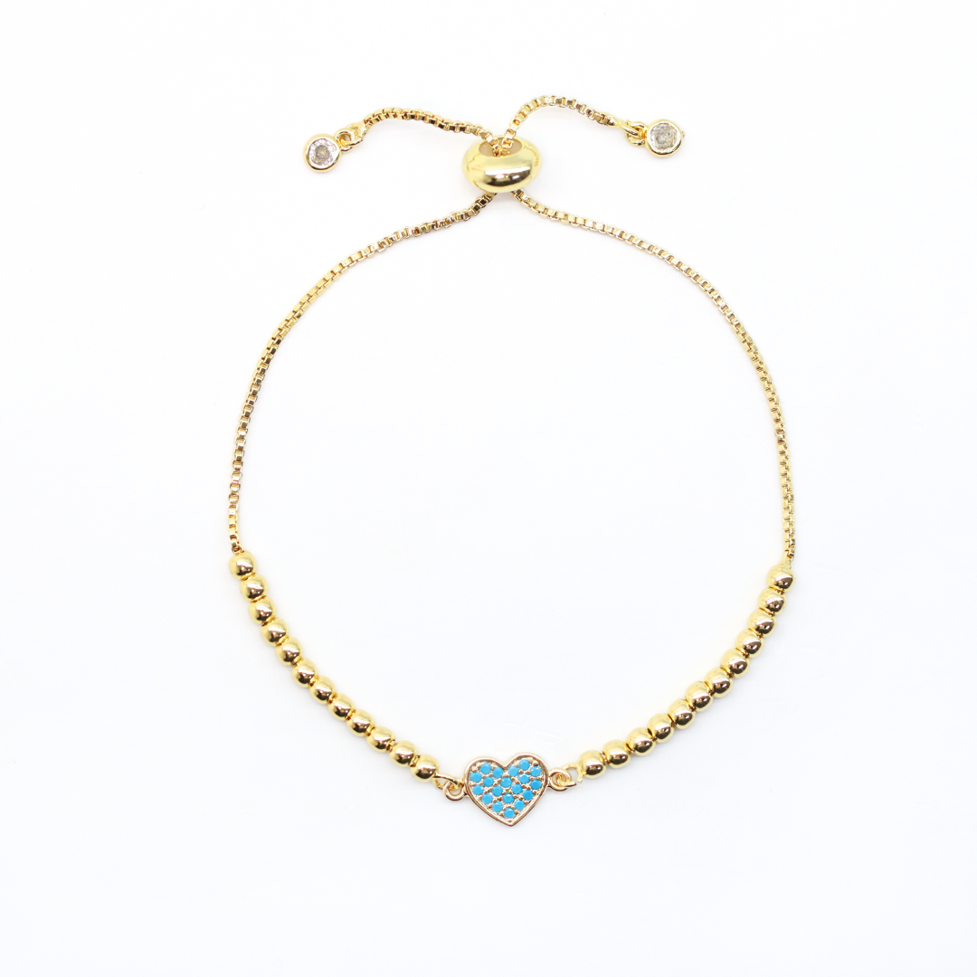 Pulsera Regulable Corazon Celeste