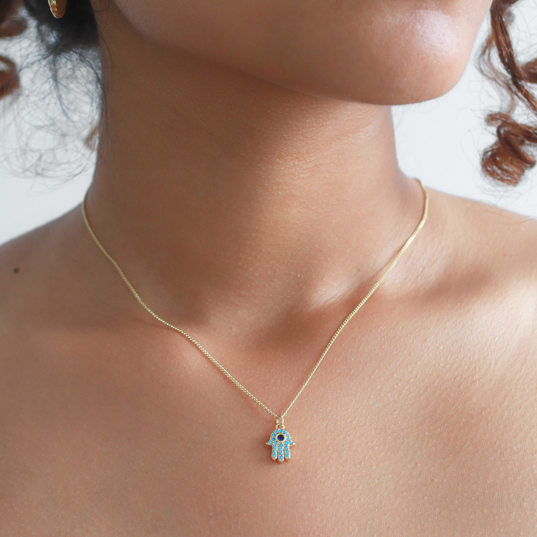Collar Tredy Mano Hamsa Turquesa
