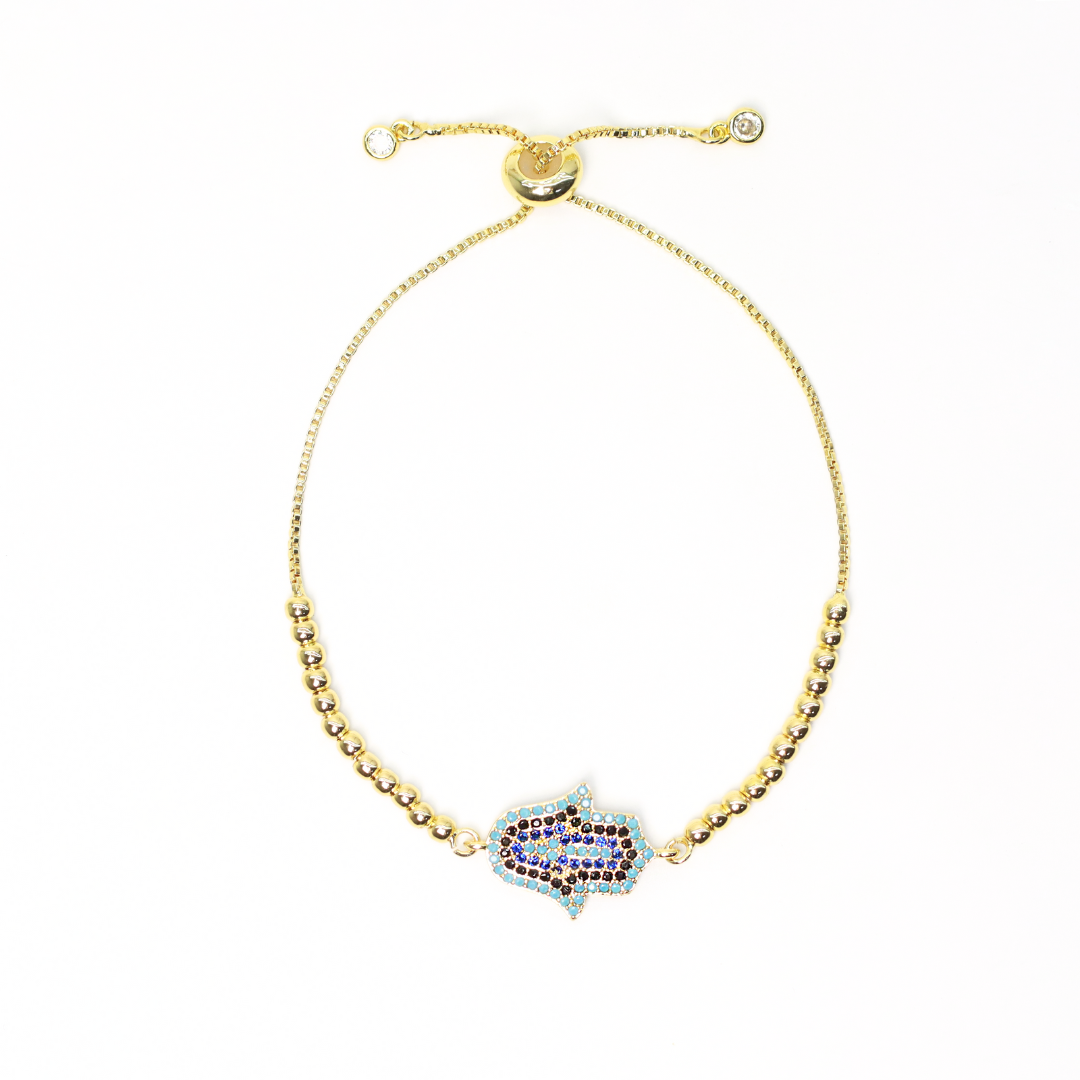Pulsera Regulable Mano Hamsa Celeste